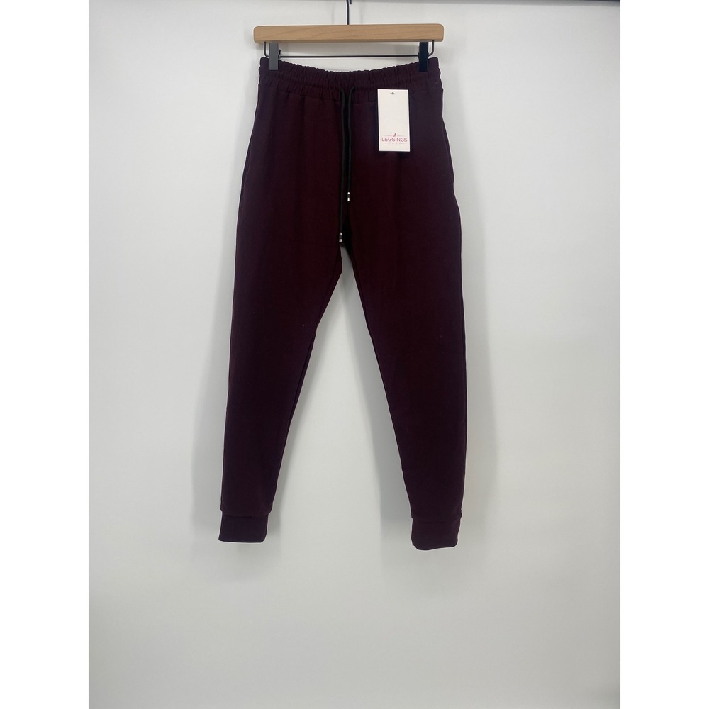 Leggings Park Joggers S Burgundy Brushed Drawstring NWT